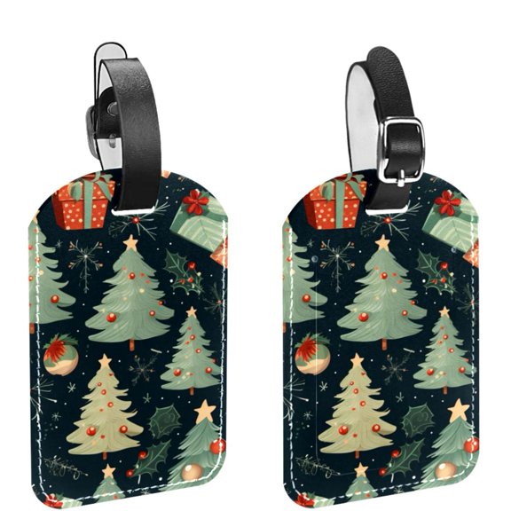 Square 2Pack PU Leather Christmas Tree Cruise Luggage Tag with Privacy Cover and Name ID Tag for Travel Handbags Backpacks Luggage Tags