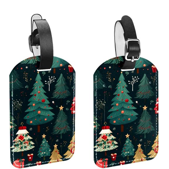 Square 2Pack PU Leather Christmas Tree Cruise Luggage Tag with Privacy Cover and Name ID Tag for Travel Handbags Backpacks Luggage Tags