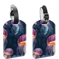 thumbnail image 1 of Square 2Pack PU Leather Colorful Jellyfish Cruise Luggage Tag with Privacy Cover and Name ID Tag for Travel Handbags Backpacks Luggage Tags, 1 of 6