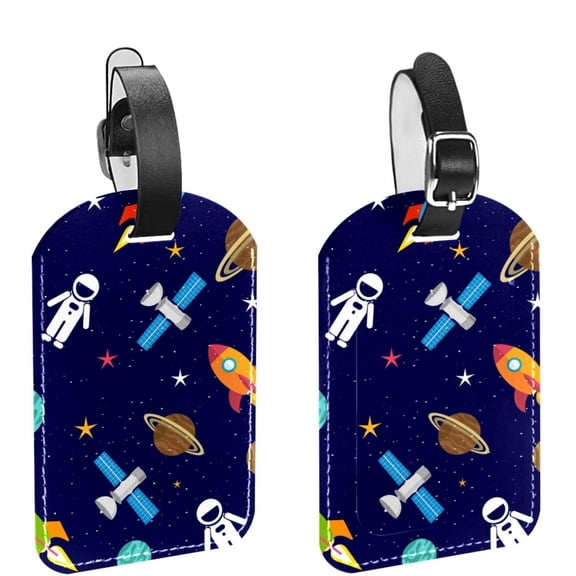 Square 2Pack PU Leather Colorful Spaceships Cruise Luggage Tag with Privacy Cover and Name ID Tag for Travel Handbags Backpacks Luggage Tags