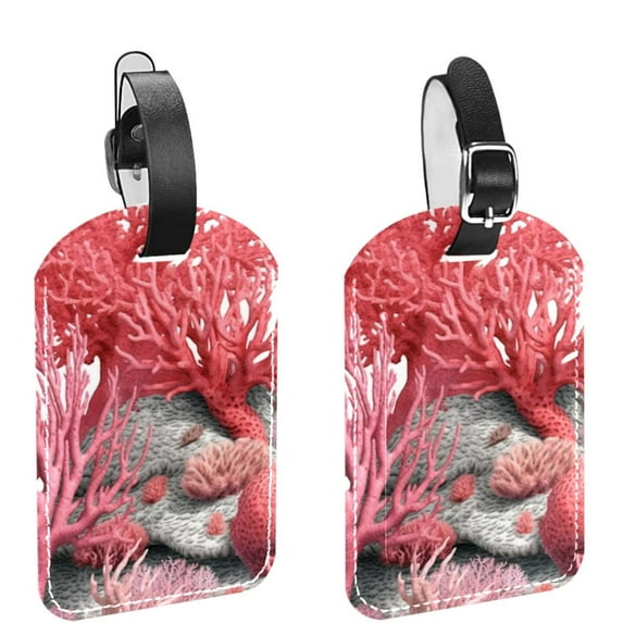 Square 2Pack PU Leather Coral Cruise Luggage Tag with Privacy Cover and Name ID Tag for Travel Handbags Backpacks Luggage Tags