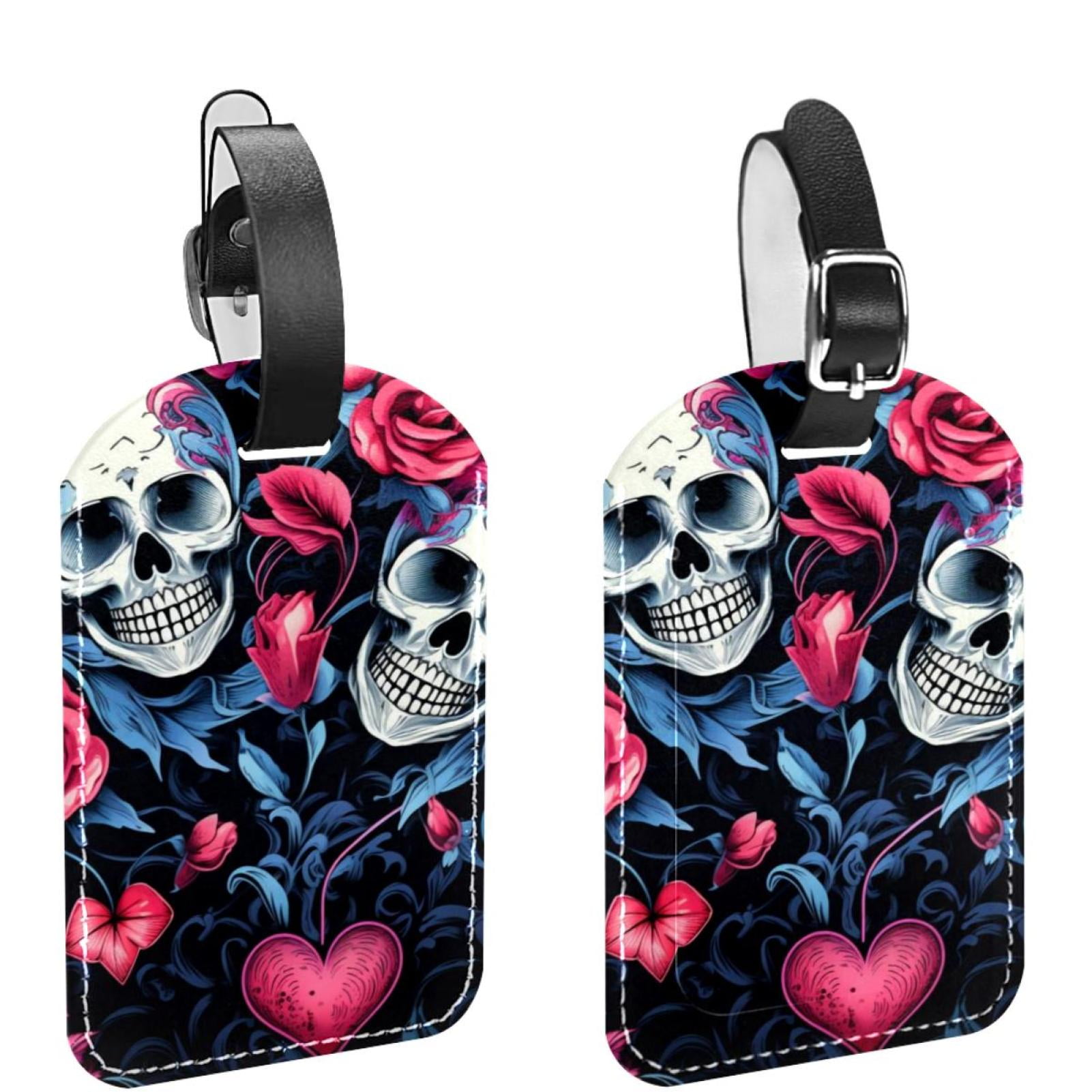 Square 2Pack PU Leather Couple Skulls Cruise Luggage Tag with Privacy