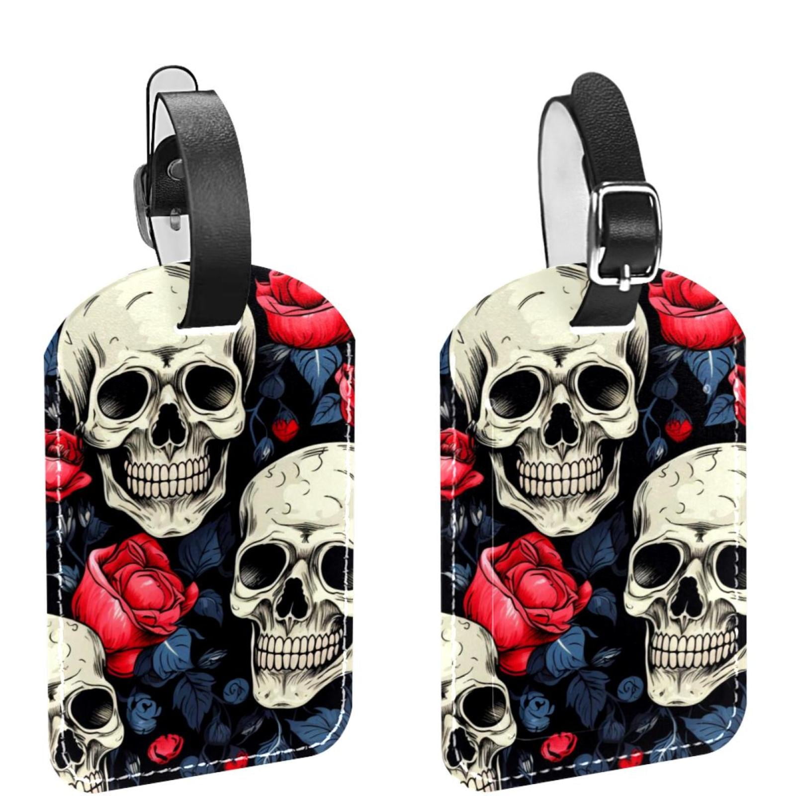 Square 2Pack PU Leather Couple Skulls Cruise Luggage Tag with Privacy
