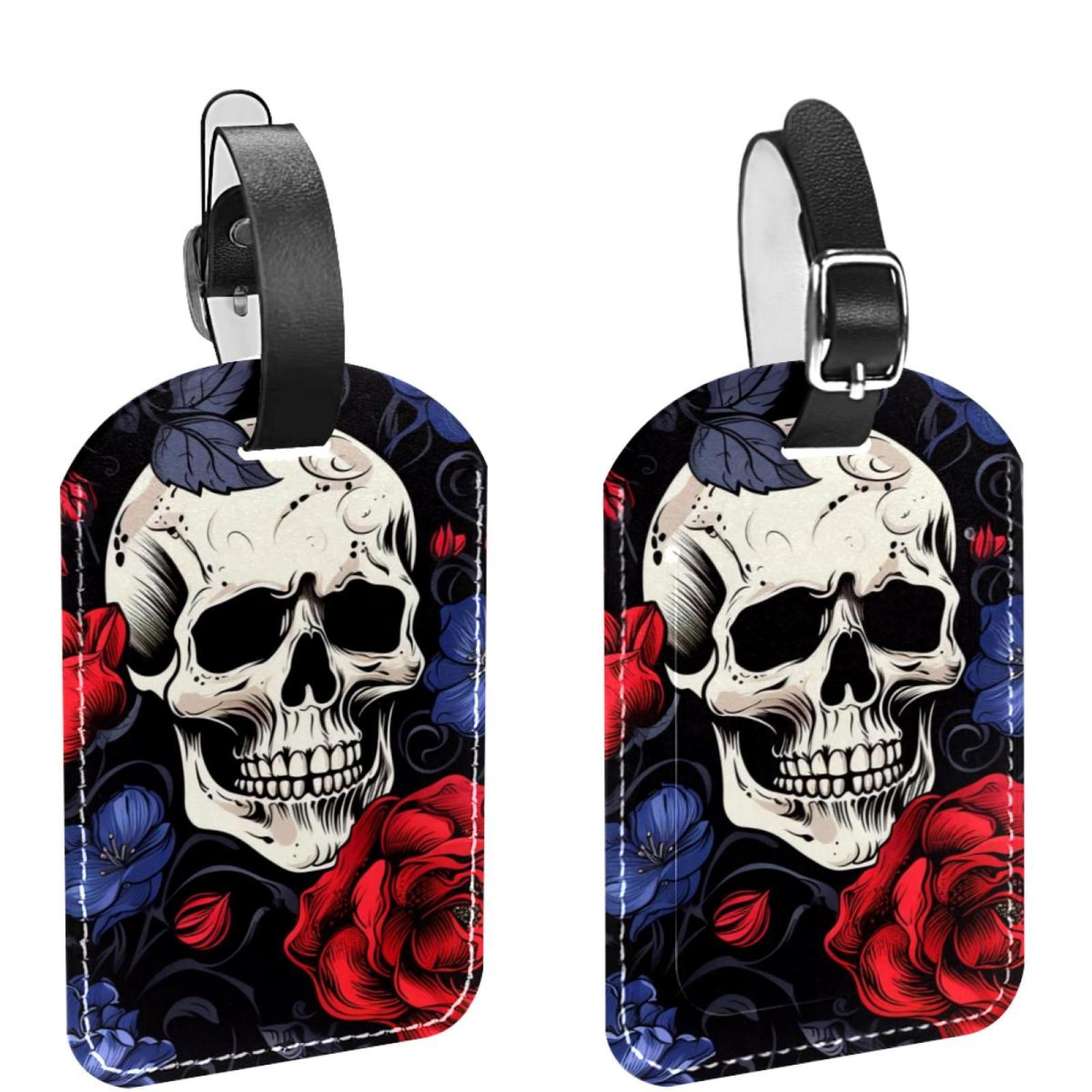 Square 2Pack PU Leather Couple Skulls Cruise Luggage Tag with Privacy