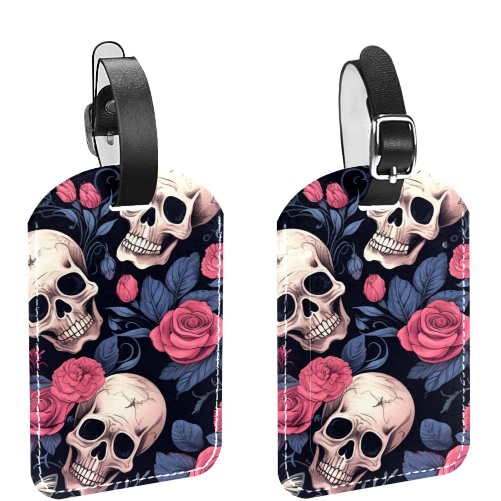 Square 2Pack PU Leather Couple Skulls Cruise Luggage Tag with Privacy