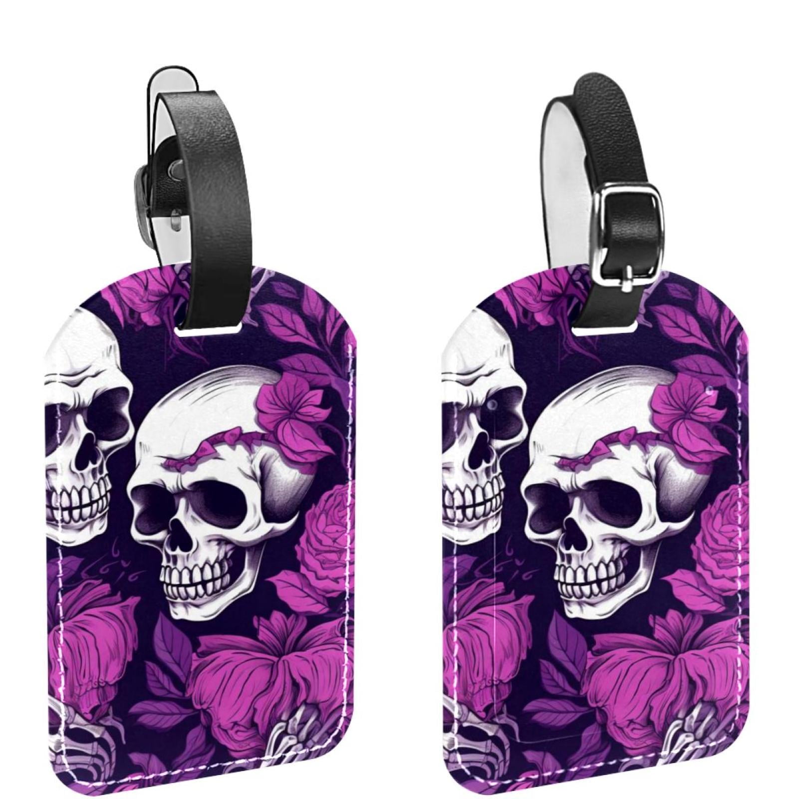 Square 2Pack PU Leather Couple Skulls Cruise Luggage Tag with Privacy