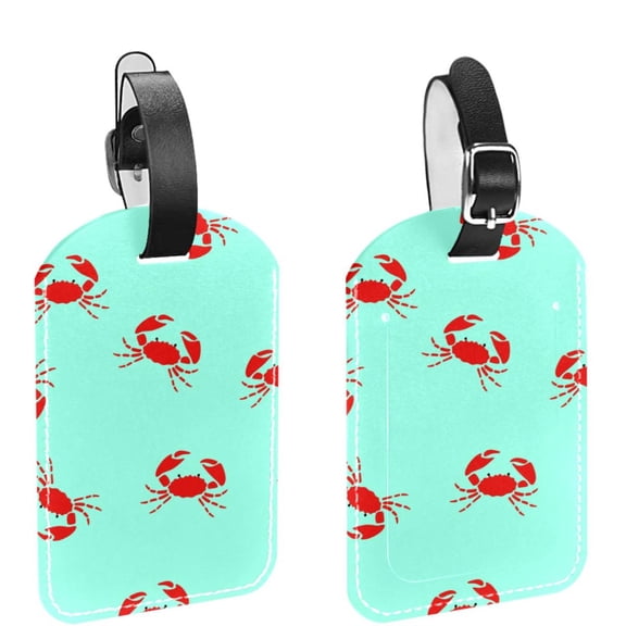 Square 2Pack PU Leather Crabs Cruise Luggage Tag with Privacy Cover and Name ID Tag for Travel Handbags Backpacks Luggage Tags