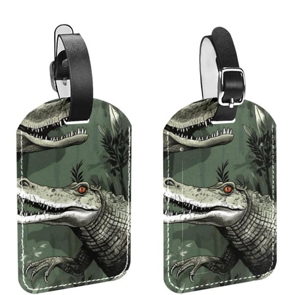 Square 2Pack PU Leather Crocodile Cruise Luggage Tag with Privacy Cover and Name ID Tag for Travel Handbags Backpacks Luggage Tags