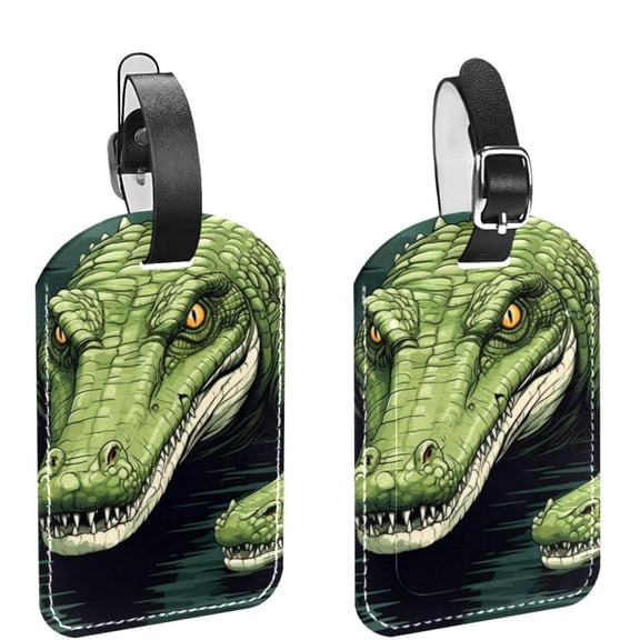 Square 2Pack PU Leather Crocodile Cruise Luggage Tag with Privacy Cover and Name ID Tag for Travel Handbags Backpacks Luggage Tags