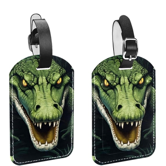 Square 2Pack PU Leather Crocodile Cruise Luggage Tag with Privacy Cover and Name ID Tag for Travel Handbags Backpacks Luggage Tags