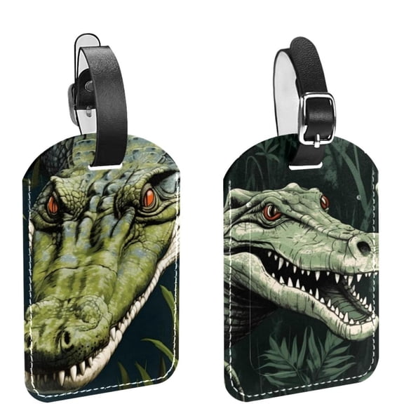 Square 2Pack PU Leather Crocodile Cruise Luggage Tag with Privacy Cover and Name ID Tag for Travel Handbags Backpacks Luggage Tags