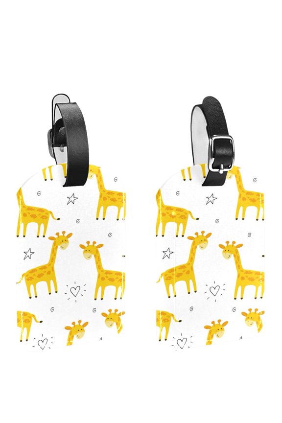 Square 2Pack PU Leather Cute Giraffe Cruise Luggage Tag with Privacy Cover and Name ID Tag for Travel Handbags Backpacks Luggage Tags