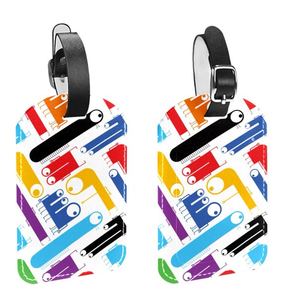 Square 2Pack PU Leather Cute Monster Cruise Luggage Tag with Privacy Cover and Name ID Tag for Travel Handbags Backpacks Luggage Tags