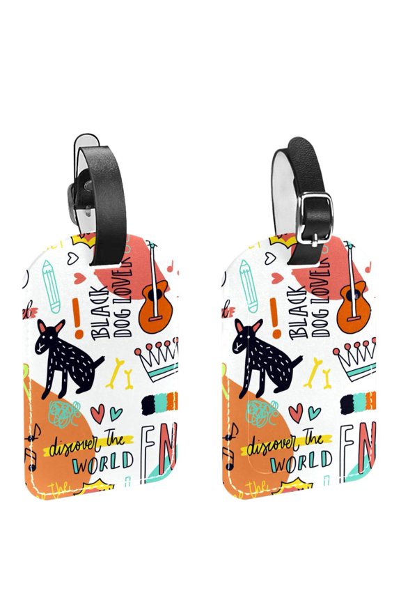 Square 2Pack PU Leather Cute Rock Guitar Cruise Luggage Tag with Privacy Cover and Name ID Tag for Travel Handbags Backpacks Luggage Tags