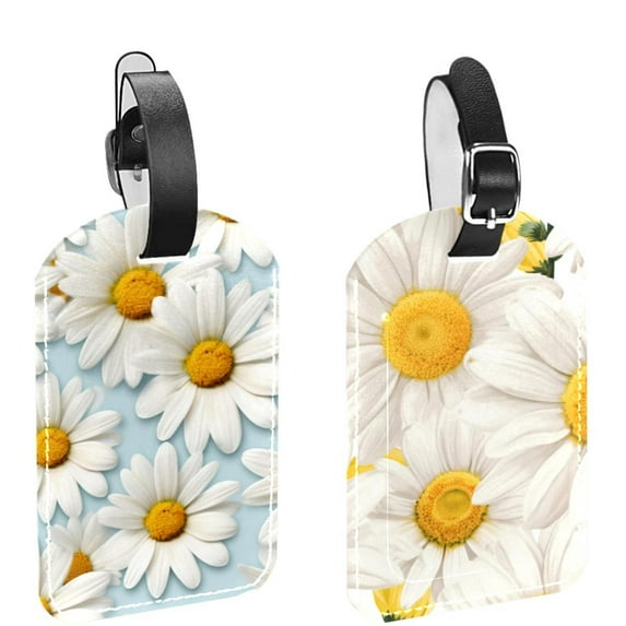 Square 2Pack PU Leather Daisy Cruise Luggage Tag with Privacy Cover and Name ID Tag for Travel Handbags Backpacks Luggage Tags