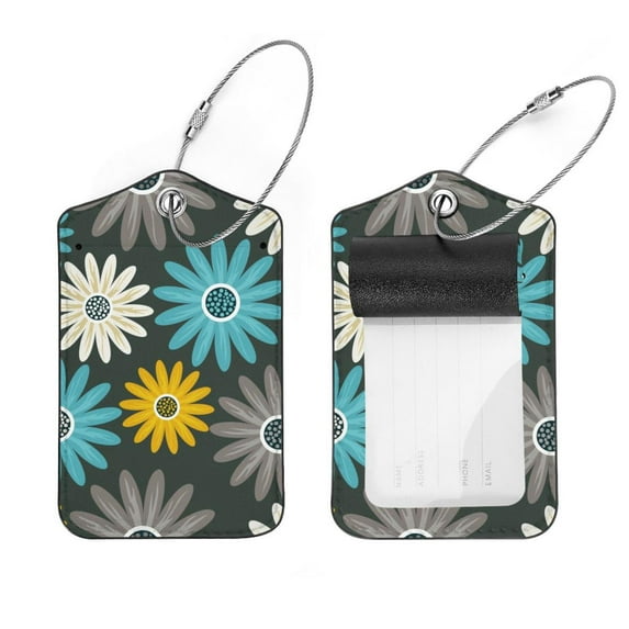 Square 2Pack PU Leather Daisy Cruise Luggage Tag with Privacy Cover and Stainless Steel Ring - Suitable for Travel Handbags Backpacks Luggage Tags