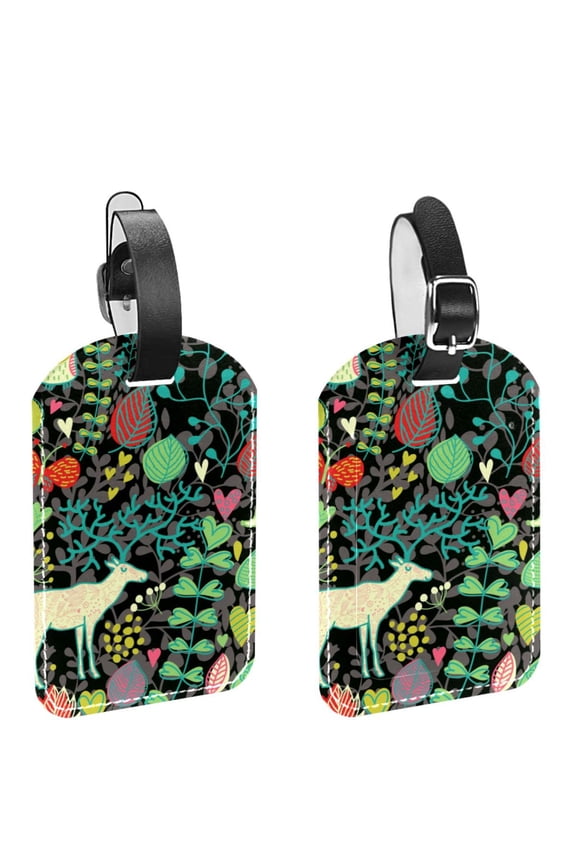 Square 2Pack PU Leather Deer Cruise Luggage Tag with Privacy Cover and Name ID Tag for Travel Handbags Backpacks Luggage Tags