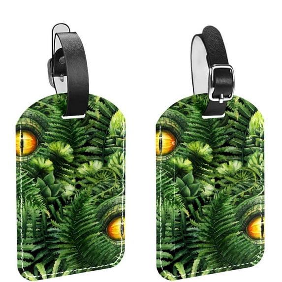 Square 2Pack PU Leather Dinasour Tropical Cruise Luggage Tag with Privacy Cover and Name ID Tag for Travel Handbags Backpacks Luggage Tags