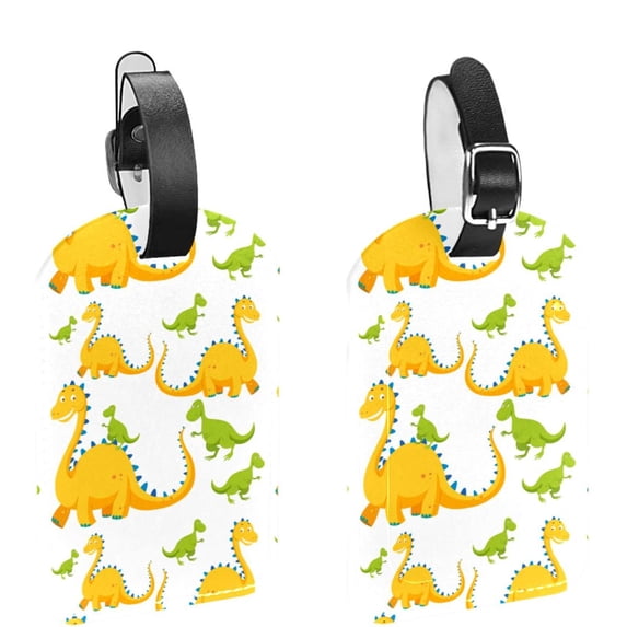 Square 2Pack PU Leather Dinosaur Cruise Luggage Tag with Privacy Cover and Name ID Tag for Travel Handbags Backpacks Luggage Tags