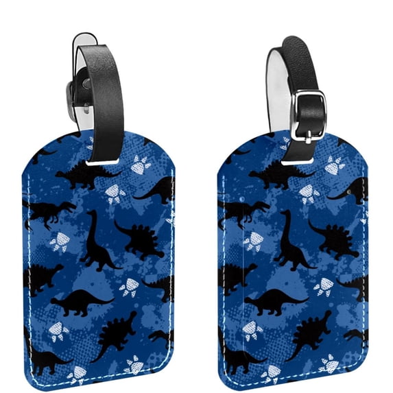 Square 2Pack PU Leather Dinosaur Cruise Luggage Tag with Privacy Cover and Name ID Tag for Travel Handbags Backpacks Luggage Tags