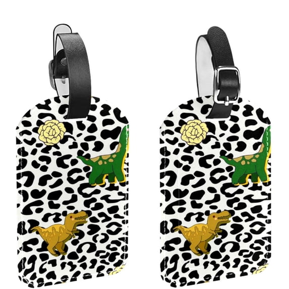 Square 2Pack PU Leather Dinosaur Cruise Luggage Tag with Privacy Cover and Name ID Tag for Travel Handbags Backpacks Luggage Tags