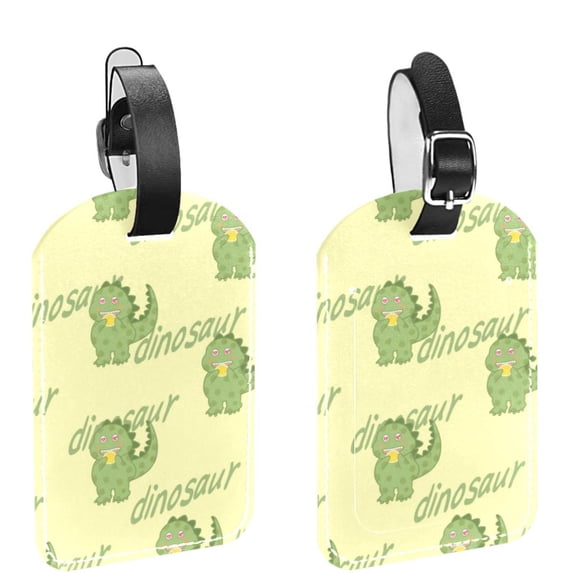 Square 2Pack PU Leather Dinosaur Cruise Luggage Tag with Privacy Cover and Name ID Tag for Travel Handbags Backpacks Luggage Tags