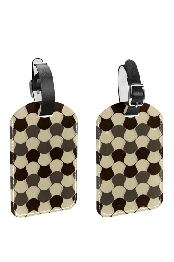 Square 2Pack PU Leather Distorted Checker Board Cruise Luggage Tag with Privacy Cover and Name ID Tag for Travel Handbags Backpacks Luggage Tags