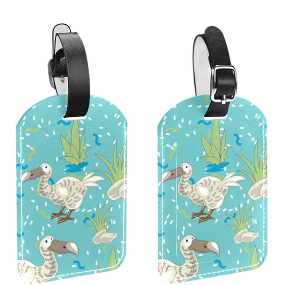 Square 2Pack PU Leather Dodo Bird Character Cruise Luggage Tag with Privacy Cover and Name ID Tag for Travel Handbags Backpacks Luggage Tags