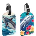 thumbnail image 1 of Square 2Pack PU Leather Dolphin Cruise Luggage Tag with Privacy Cover and Name ID Tag for Travel Handbags Backpacks Luggage Tags, 1 of 6