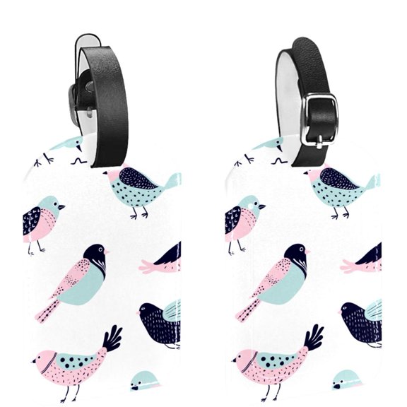 Square 2Pack PU Leather Doodle Bird Cruise Luggage Tag with Privacy Cover and Name ID Tag for Travel Handbags Backpacks Luggage Tags