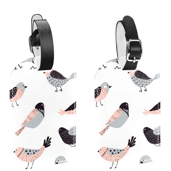Square 2Pack PU Leather Doodle Bird Cruise Luggage Tag with Privacy Cover and Name ID Tag for Travel Handbags Backpacks Luggage Tags