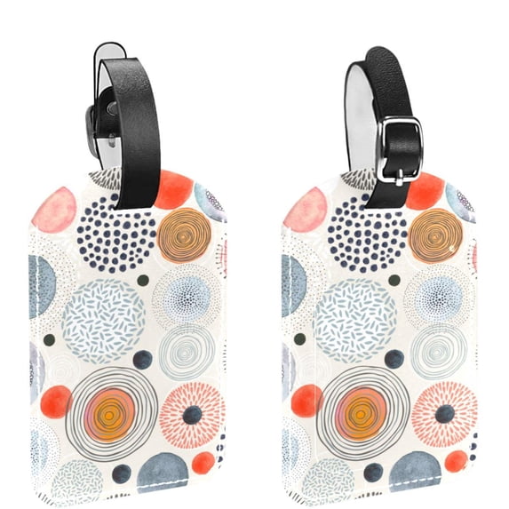 Square 2Pack PU Leather Doodle Circles Cruise Luggage Tag with Privacy Cover and Name ID Tag for Travel Handbags Backpacks Luggage Tags