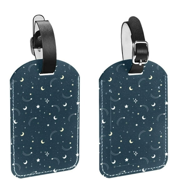Square 2Pack PU Leather Doodle Galaxy Cruise Luggage Tag with Privacy Cover and Name ID Tag for Travel Handbags Backpacks Luggage Tags