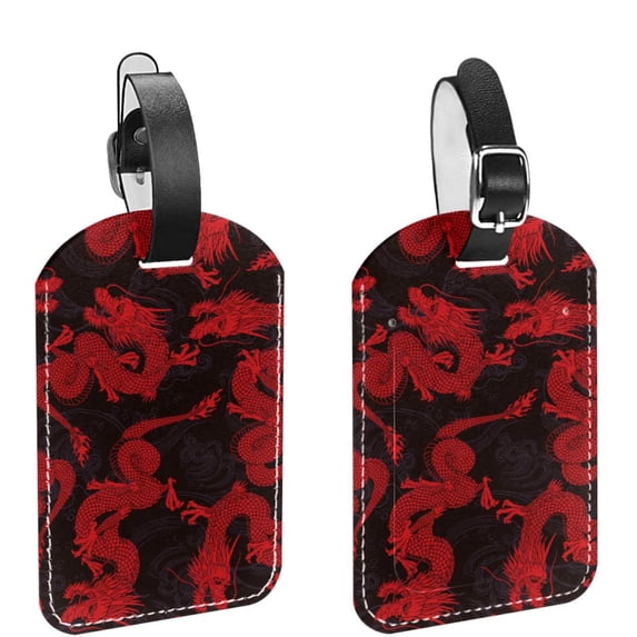 Square 2Pack PU Leather Dragon Chinese Cruise Luggage Tag with Privacy Cover and Name ID Tag for Travel Handbags Backpacks Luggage Tags