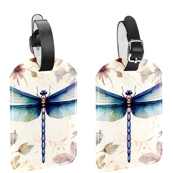 Square 2Pack PU Leather Dragonfly Cruise Luggage Tag with Privacy Cover and Name ID Tag for Travel Handbags Backpacks Luggage Tags