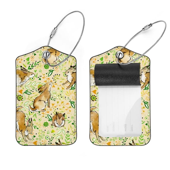 Square 2Pack PU Leather Easter Bunny Rabbit Leaf Cruise Luggage Tag with Privacy Cover and Stainless Steel Ring - Suitable for Travel Handbags Backpacks Luggage Tags