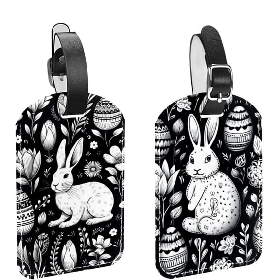 Square 2Pack PU Leather Easter Egg Cruise Luggage Tag with Privacy Cover and Name ID Tag for Travel Handbags Backpacks Luggage Tags