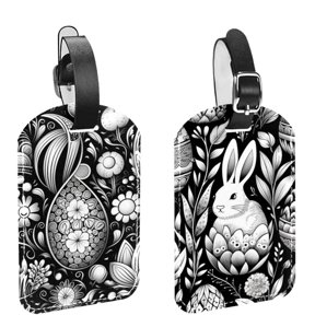 Square 2Pack PU Leather Easter Egg Cruise Luggage Tag with Privacy Cover and Name ID Tag for Travel Handbags Backpacks Luggage Tags