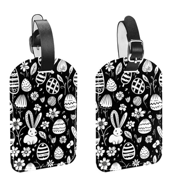 Square 2Pack PU Leather Easter Egg Cruise Luggage Tag with Privacy Cover and Name ID Tag for Travel Handbags Backpacks Luggage Tags