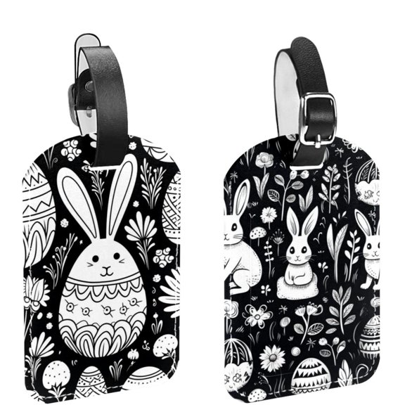 Square 2Pack PU Leather Easter Egg Cruise Luggage Tag with Privacy Cover and Name ID Tag for Travel Handbags Backpacks Luggage Tags