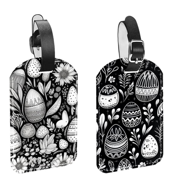 Square 2Pack PU Leather Easter Egg Cruise Luggage Tag with Privacy Cover and Name ID Tag for Travel Handbags Backpacks Luggage Tags
