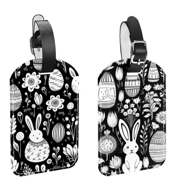 Square 2Pack PU Leather Easter Egg Cruise Luggage Tag with Privacy Cover and Name ID Tag for Travel Handbags Backpacks Luggage Tags