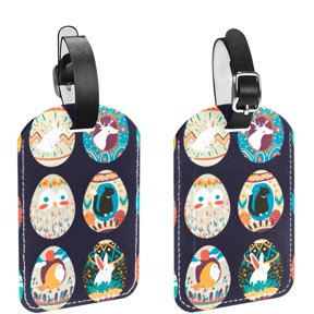 Square 2Pack PU Leather Easter Egg Designs Collection Cruise Luggage Tag with Privacy Cover and Name ID Tag for Travel Handbags Backpacks Luggage Tags