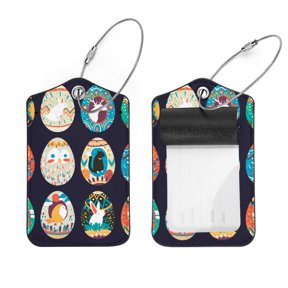 Square 2Pack PU Leather Easter Egg Designs Collection Cruise Luggage Tag with Privacy Cover and Stainless Steel Ring - Suitable for Travel Handbags Backpacks Luggage Tags