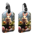 thumbnail image 1 of Square 2Pack PU Leather Easter Rabbit Cruise Luggage Tag with Privacy Cover and Name ID Tag for Travel Handbags Backpacks Luggage Tags, 1 of 6