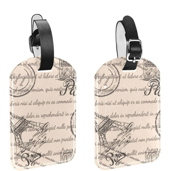 Square 2Pack PU Leather Eiffel Tower Cruise Luggage Tag with Privacy Cover and Name ID Tag for Travel Handbags Backpacks Luggage Tags