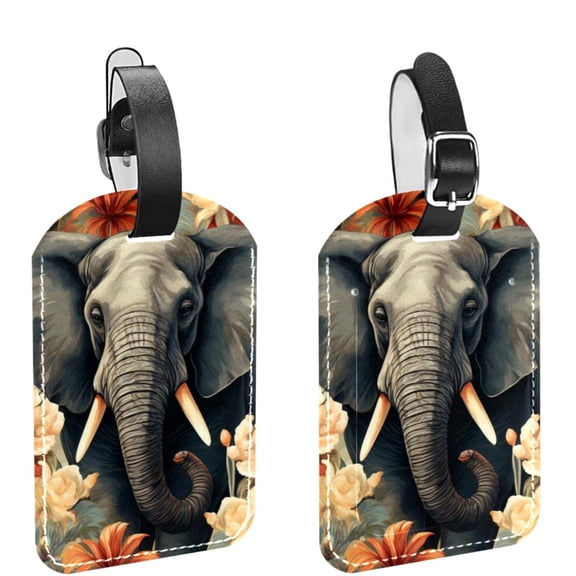 Square 2Pack PU Leather Elephant Cruise Luggage Tag with Privacy Cover and Name ID Tag for Travel Handbags Backpacks Luggage Tags