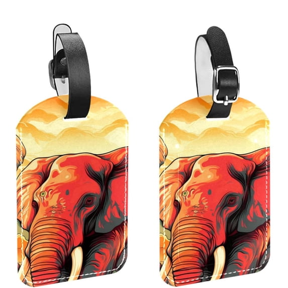 Square 2Pack PU Leather Elephant Cruise Luggage Tag with Privacy Cover and Name ID Tag for Travel Handbags Backpacks Luggage Tags