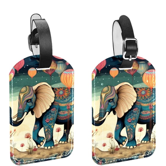 Square 2Pack PU Leather Elephant Cruise Luggage Tag with Privacy Cover and Name ID Tag for Travel Handbags Backpacks Luggage Tags