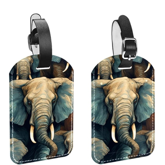 Square 2Pack PU Leather Elephant Cruise Luggage Tag with Privacy Cover and Name ID Tag for Travel Handbags Backpacks Luggage Tags